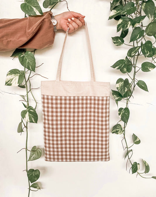 Taupe Gingham Tote Bag