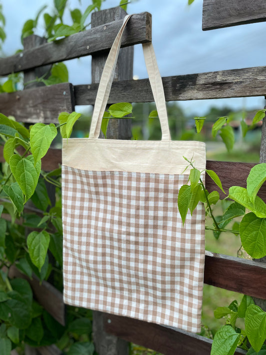 Taupe Gingham Tote Bag